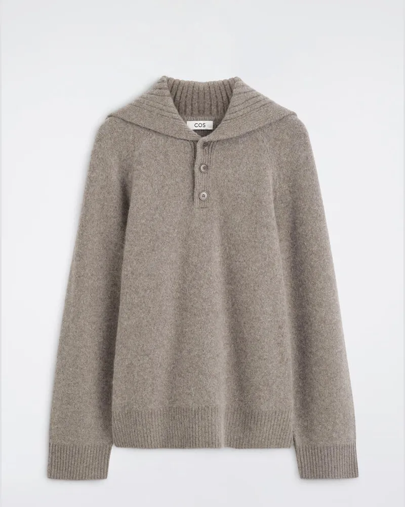 COS Buttoned Cashmere Funnel-Neck Jumper Beige