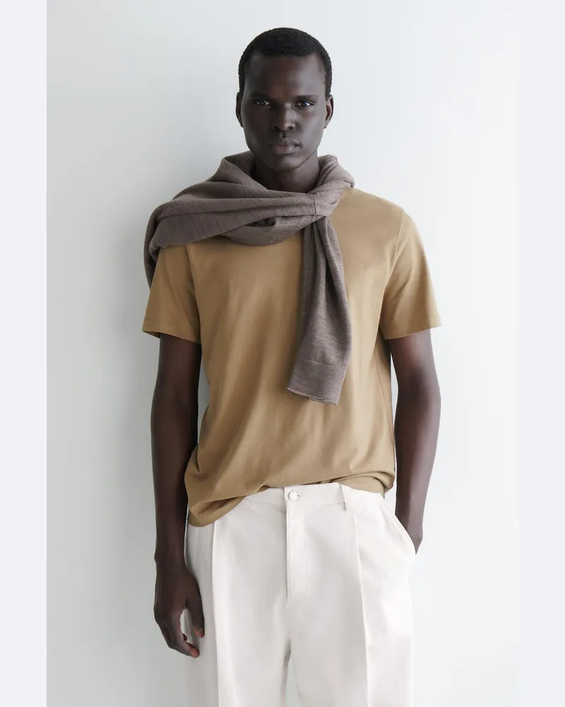 COS Leichtes T-Shirt Aus Gebürsteter Baumwolle Beige