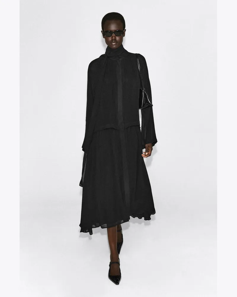 COS Fliessendes Midikleid Mit Schaldetail Schwarz