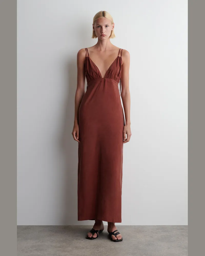 COS Maxikleid Mit V-Ausschnitt Und Raffungen Blau