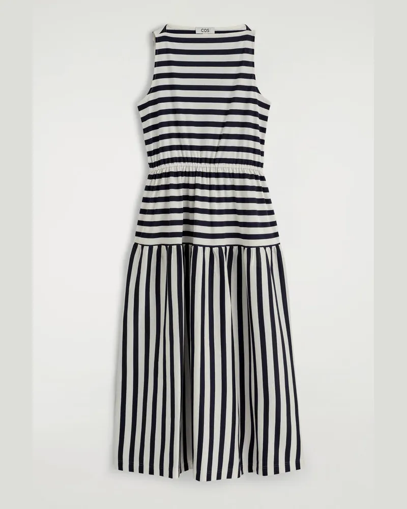 COS Midikleid Mit U-Boot-Ausschnitt Und Raffungen Blau