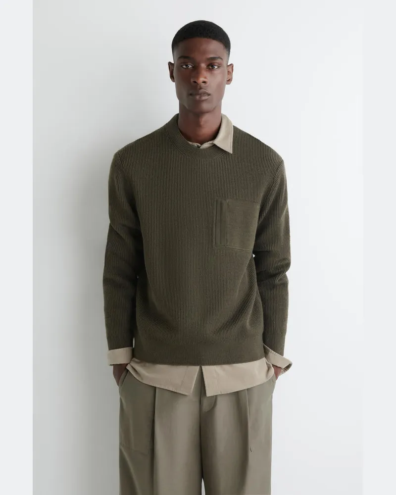 COS Pullover Aus Wolle Mit Rundhalsausschnitt Grün