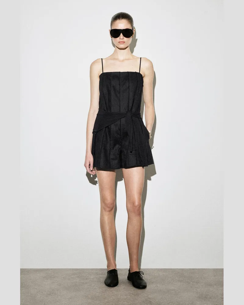 COS Playsuit Aus Leinen Mit Falten Schwarz