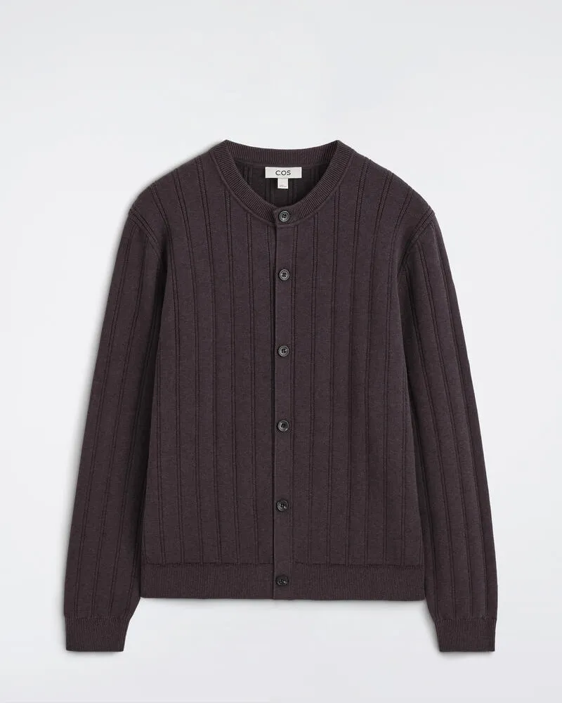 COS Gerippte Strickjacke Aus Woll-Baumwoll-Mix Braun