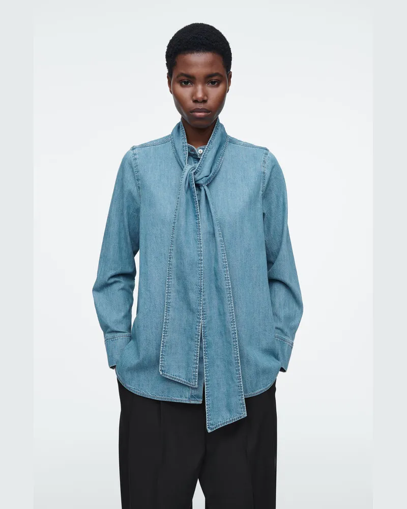 COS Bluse Aus Denim Mit Bindedetail Blau