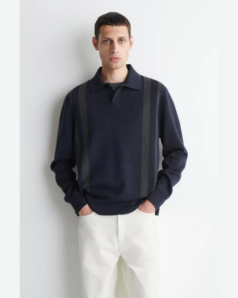COS Poloshirt Aus Merinowolle Mit Streifen Blau