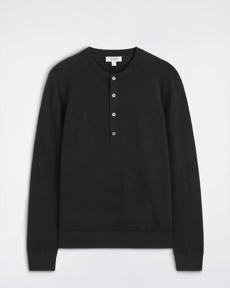 COS Schmales Henley-Oberteil Aus Merinowolle Schwarz