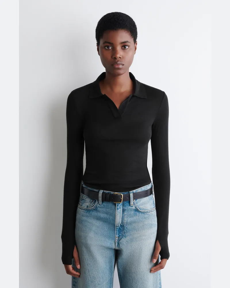 COS Poloshirt Aus Merinowolle Schwarz