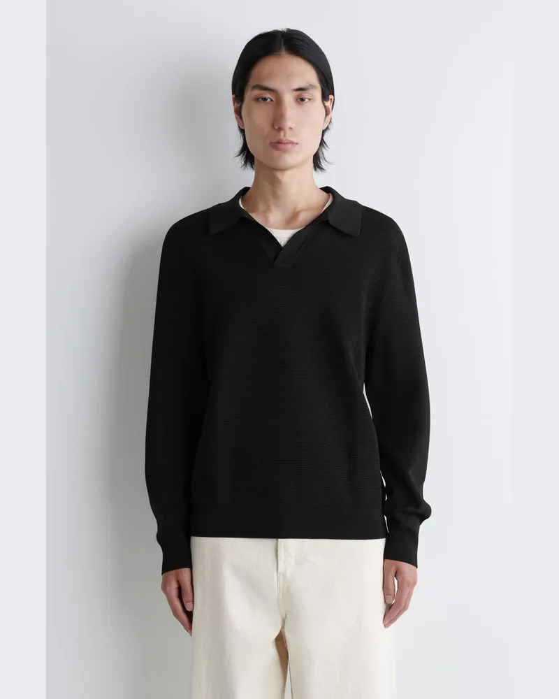 COS Strukturierter Gestrickter Polopullover Schwarz
