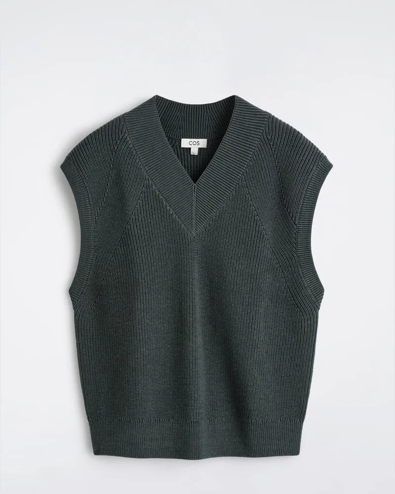 COS Gerippter Pullunder Aus Wolle Mit V-Ausschnitt Grau