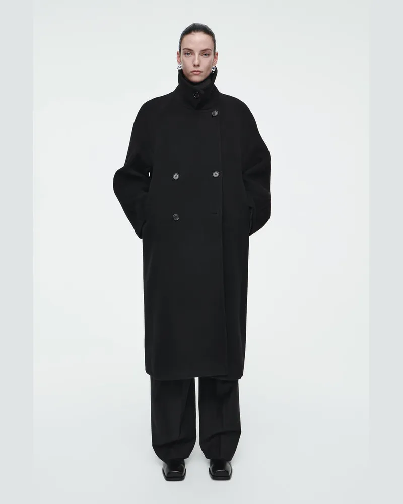 COS Zweireihiger Oversized-Wollmantel Schwarz