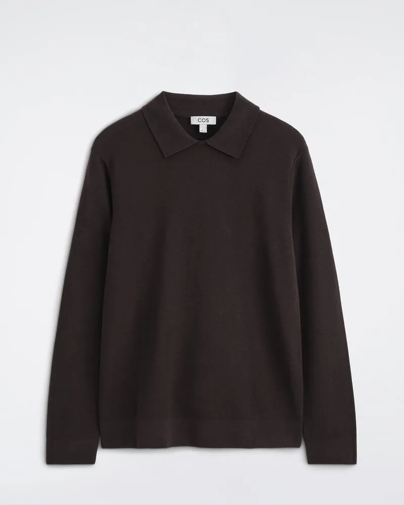 COS Polopullover Aus Lyocell-Woll-Mix Mit Kragen Braun