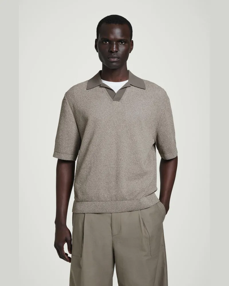 COS Bouclé-Poloshirt Mit Lochstrickmuster Braun