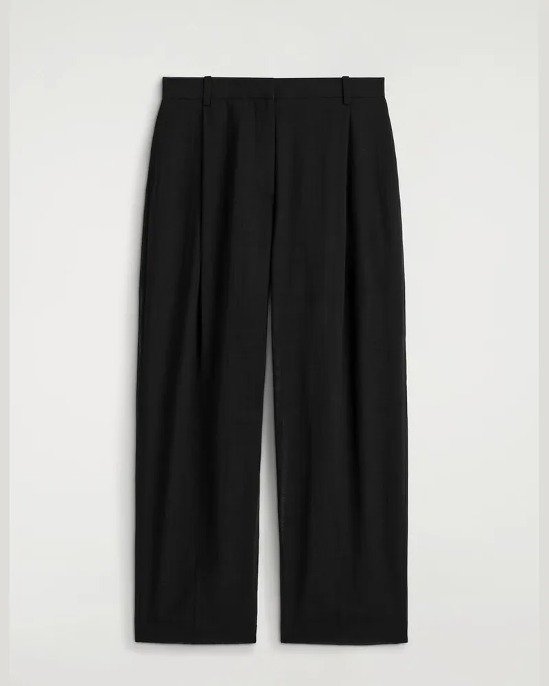 COS Fluid Wool-Voile Straight-Leg Trousers Schwarz