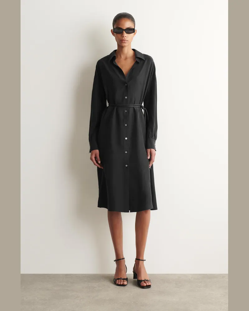 COS Hemdkleid Aus Seide In Knitteroptik Schwarz