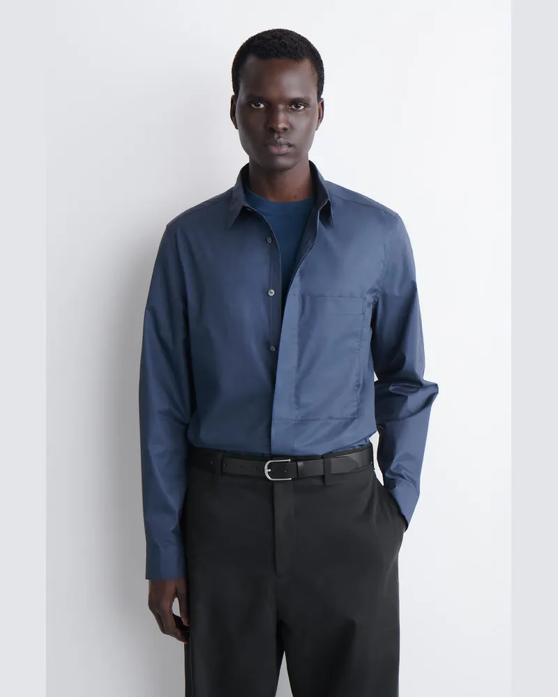 COS Hemd Aus Baumwoll-Popeline Mit Taschendetail Blau