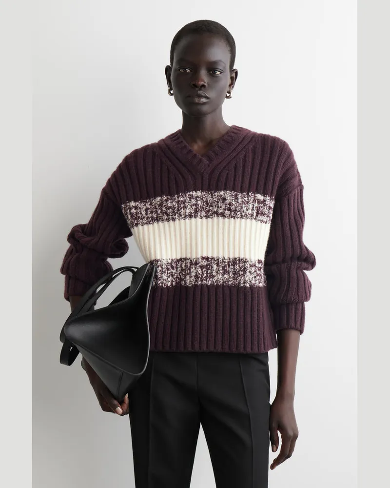 COS Pullover Aus Merinowolle Mit V-Ausschnitt Rot