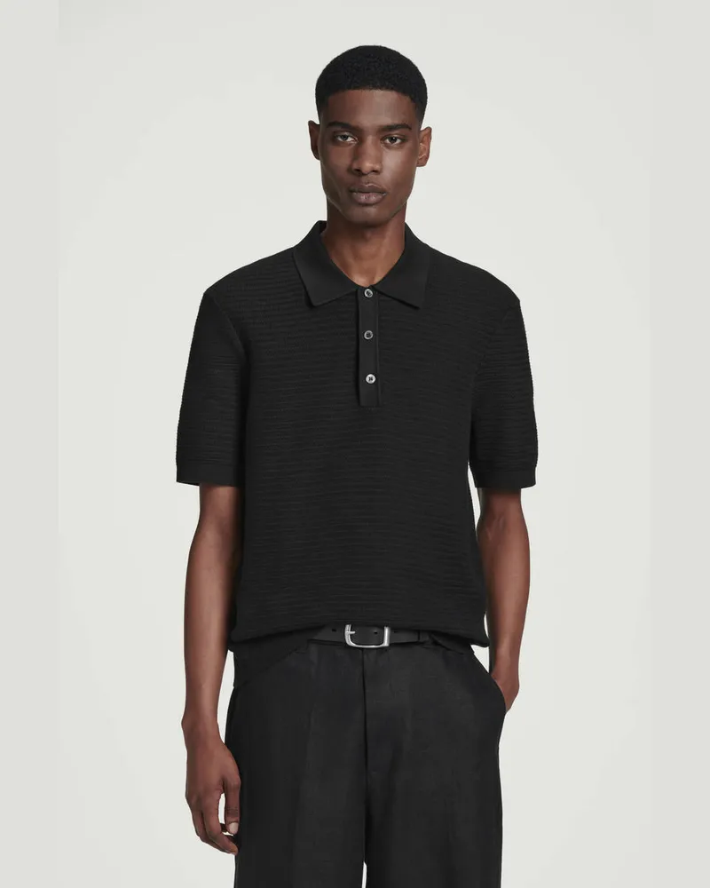 COS Strukturiertes Strick-Poloshirt Aus Baumwolle Schwarz