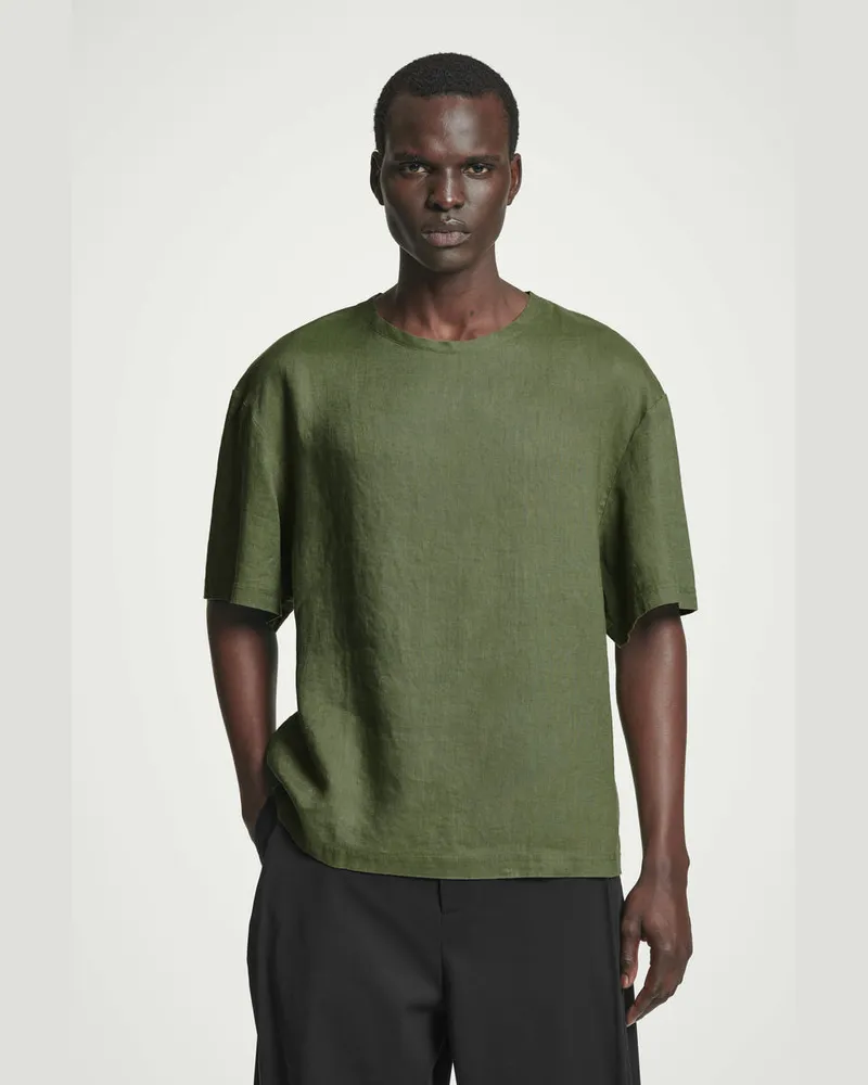 COS Lockeres Gewebtes T-Shirt Aus Leinen Grün