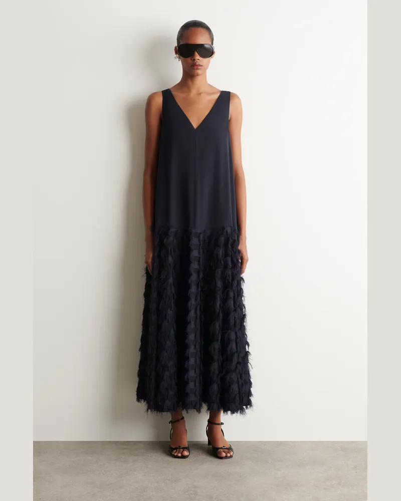 COS Strukturiertes Maxikleid Mit Niedriger Taille Blau