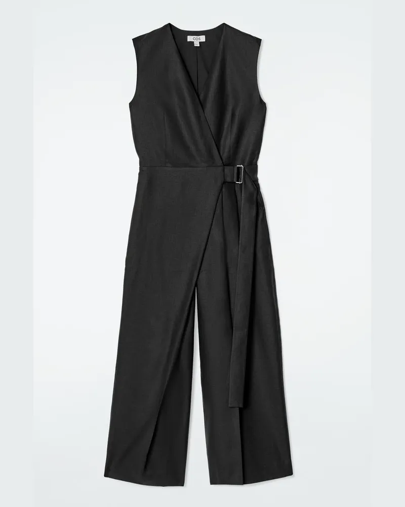 COS Jumpsuit Aus Leinen Mit Wickelfront Schwarz