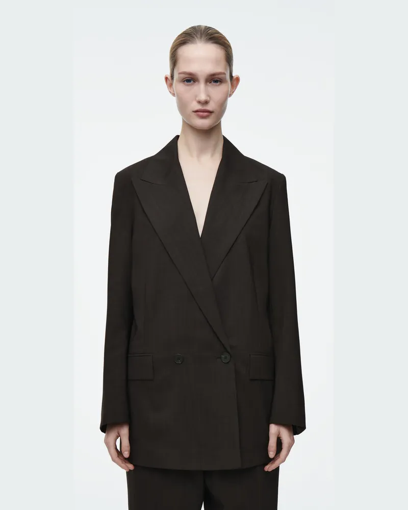 COS Fliessender Doppelreihiger Wollblazer Braun