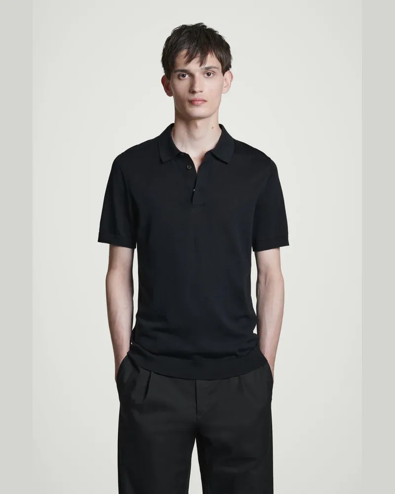 COS Schmal Geschnittenes Poloshirt Aus Seidenstrick Blau