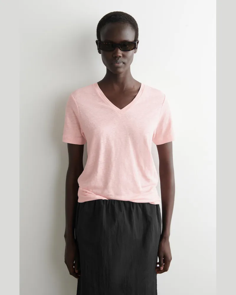 COS T-Shirt Aus Leinen Mit V-Ausschnitt Rosa