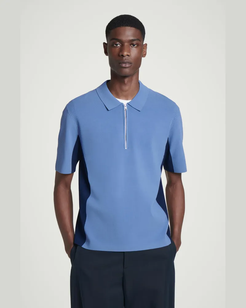 COS Poloshirt Mit Reissverschluss Und Mesh-Einsatz Blau
