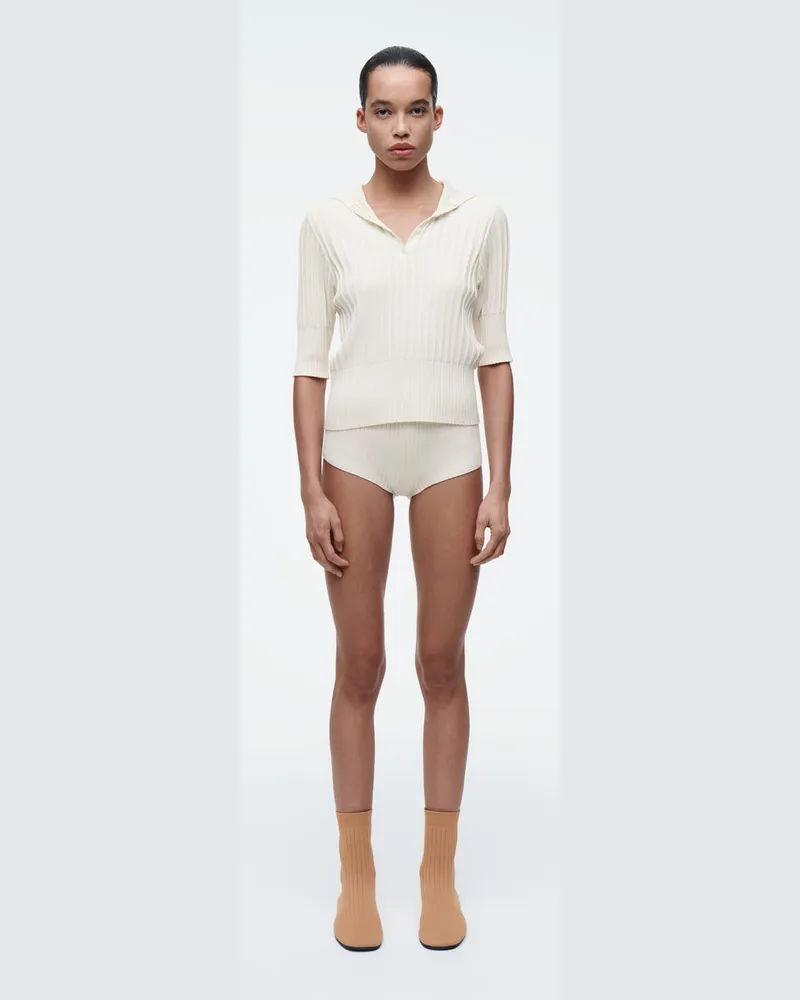 COS Gerippte Micro-Shorts Aus Seide Weiß