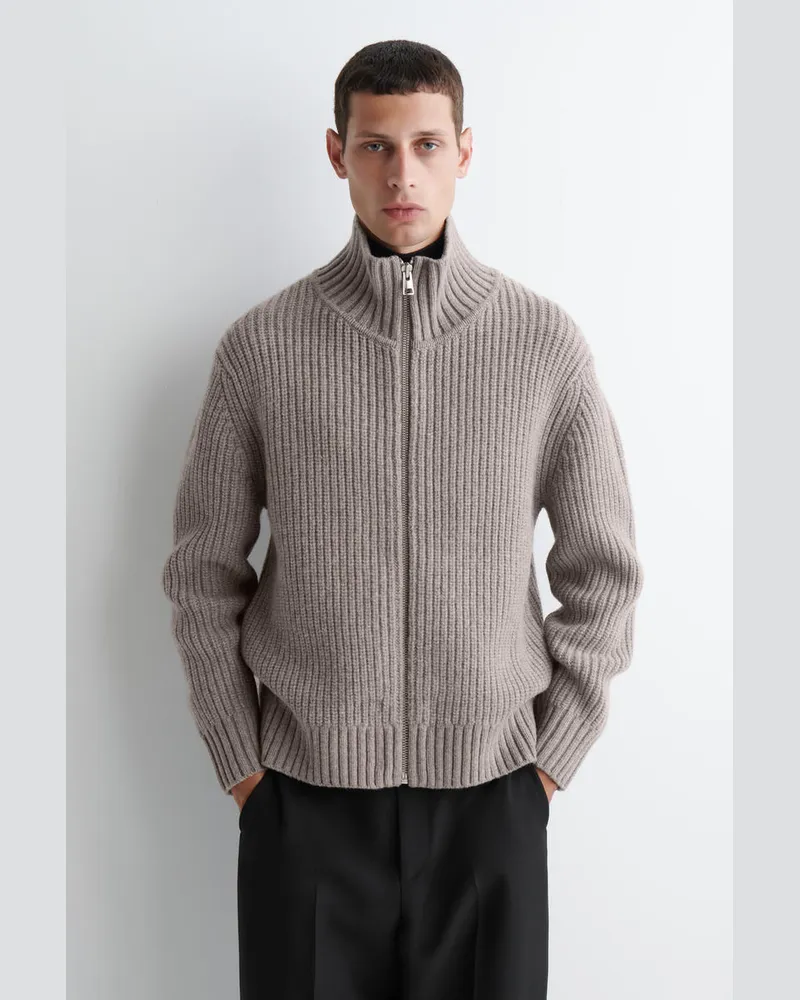 COS Strickjacke Aus Wolle Mit Stehkragen Grau