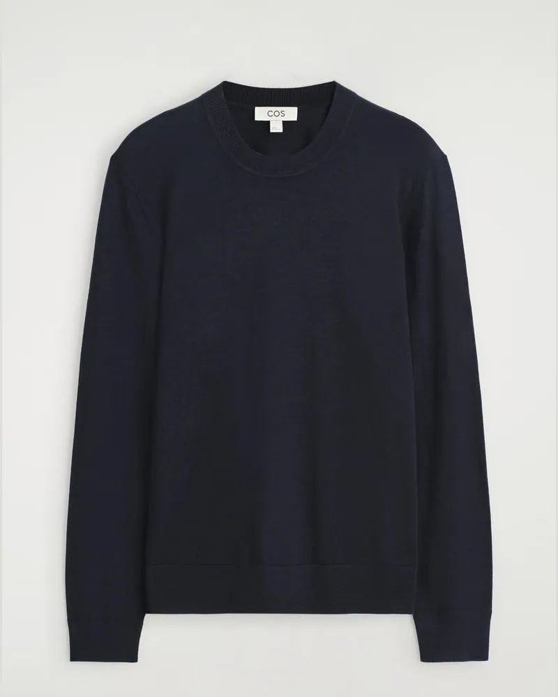 COS Schmaler Merinowollpullover Mit Rundhalsausschnitt Blau