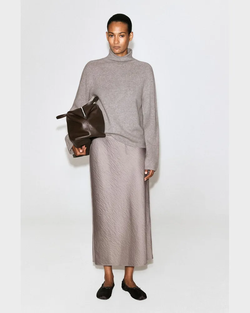 COS Midirock Aus Satin In Knitteroptik Grau
