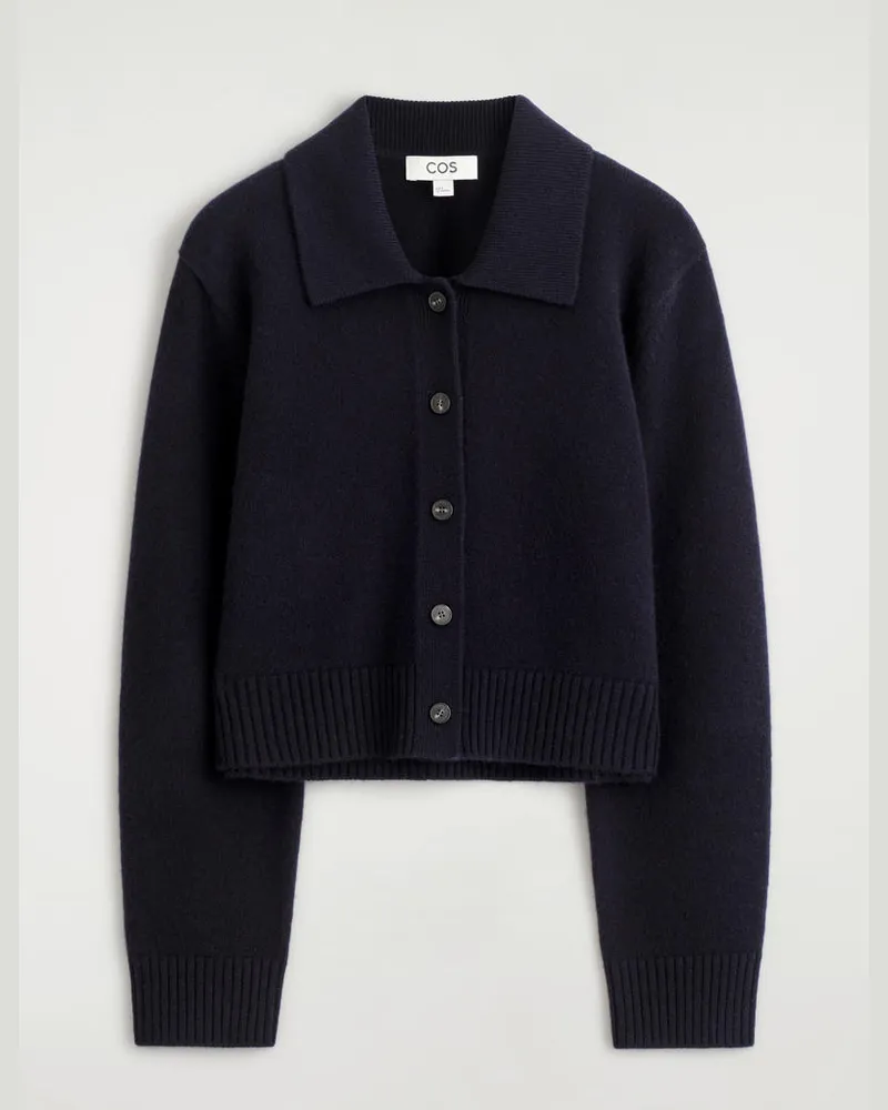 COS Strickjacke Aus Merinowolle Mit Kragen Blau
