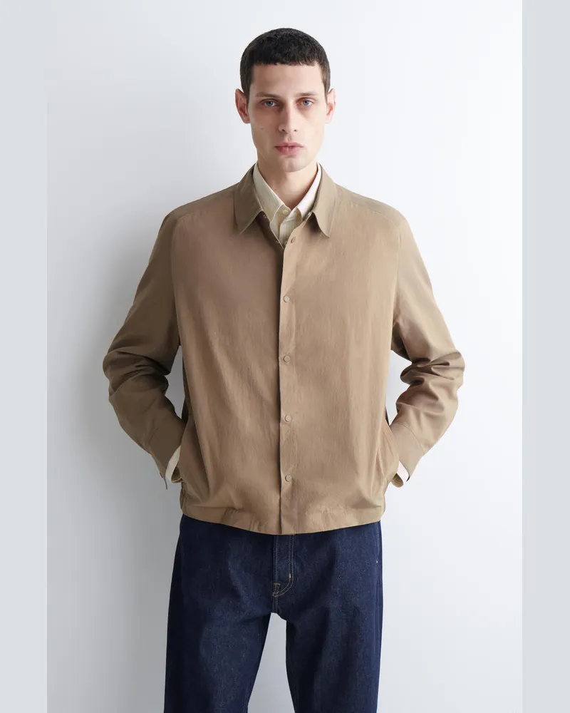 COS Baumwoll-Hemdjacke Mit Kontrasteinsätzen Beige