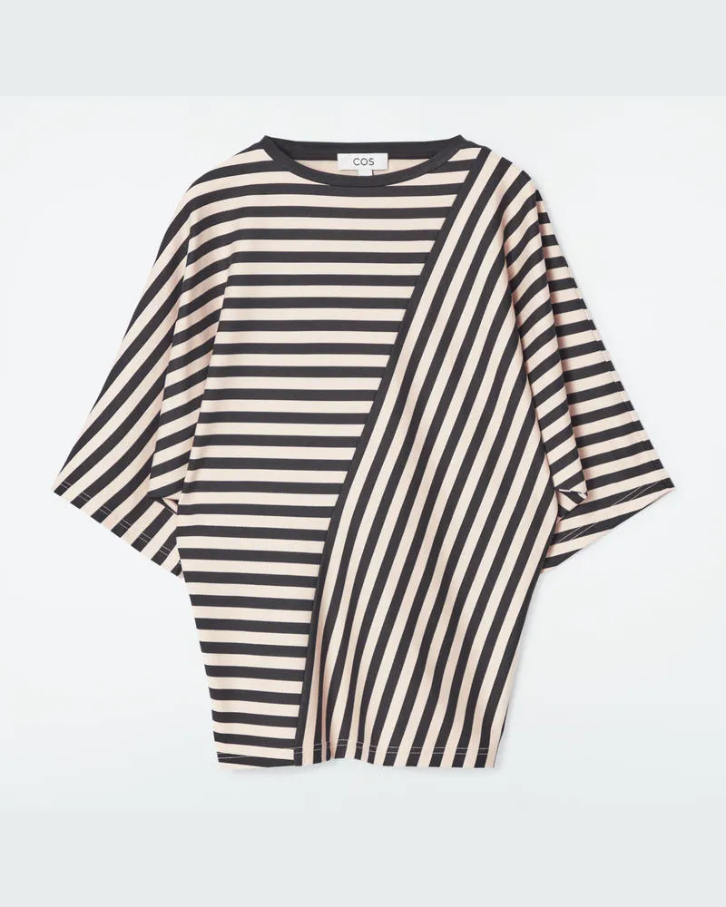 COS Gestreiftes T-Shirt Mit Einsätzen Schwarz