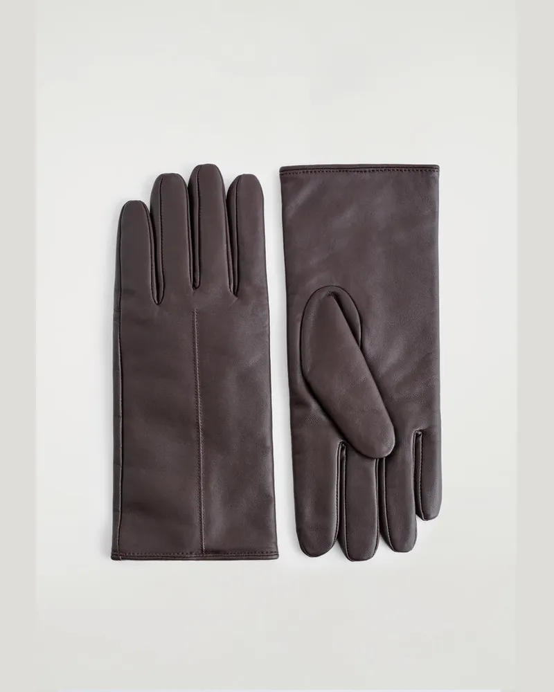COS Lederhandschuhe Mit Futter Aus Kaschmir-Woll-Mix Braun
