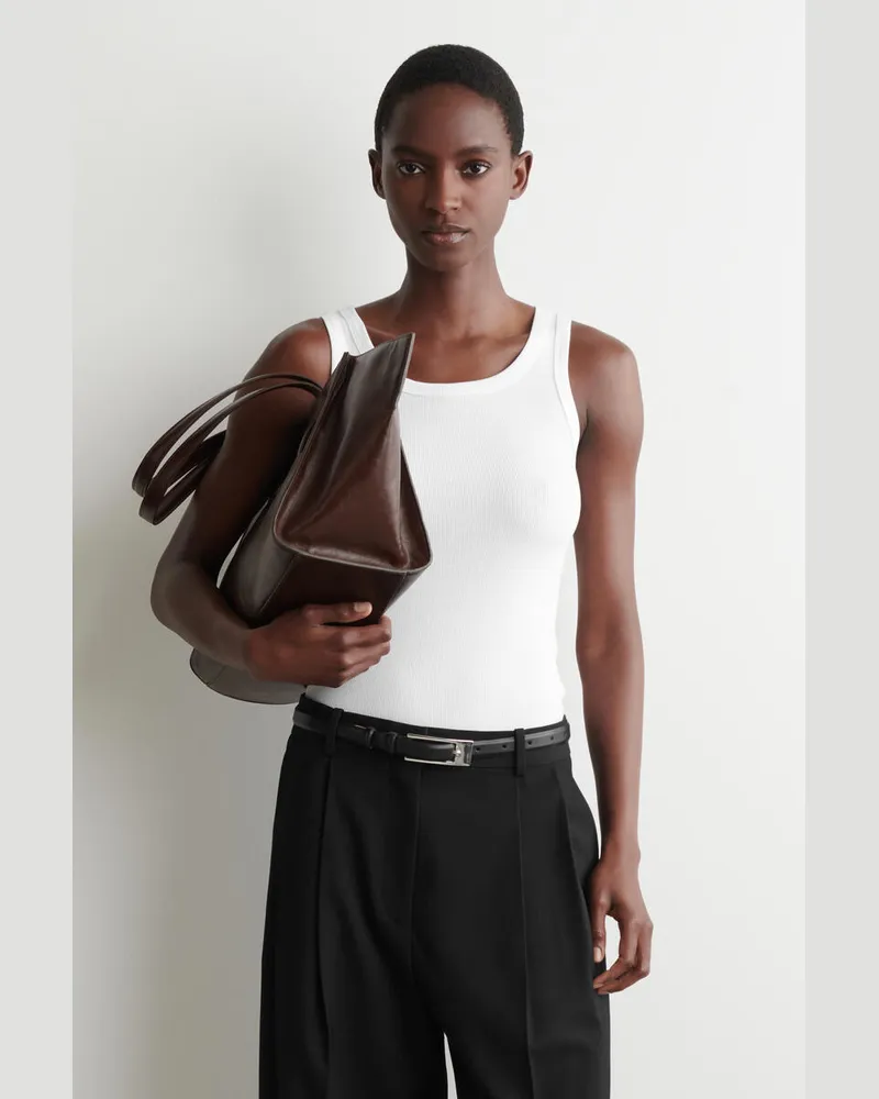 COS Geripptes Tanktop Aus Baumwolle Weiß