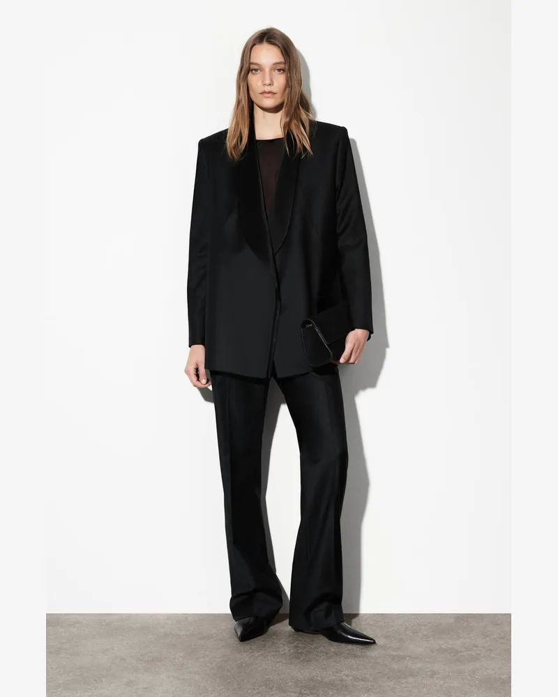 COS Smoking-Blazer Aus Wollsatin Schwarz