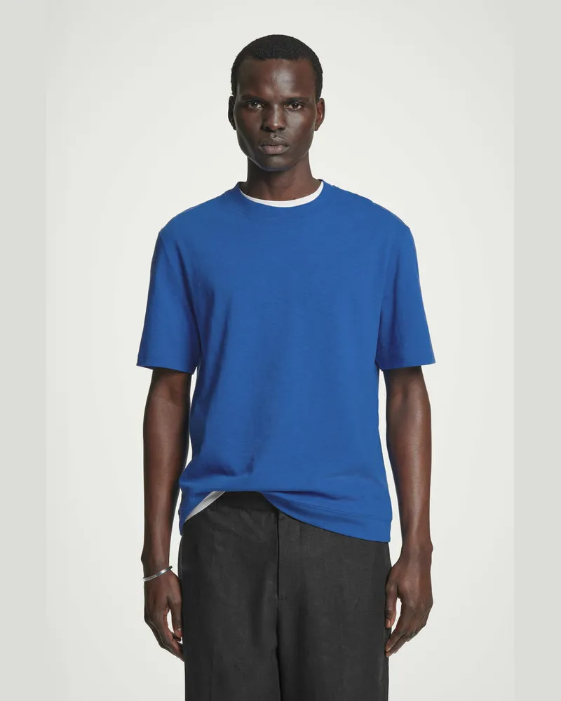 COS Lockeres T-Shirt Aus Baumwoll-Leinen-Mix Blau