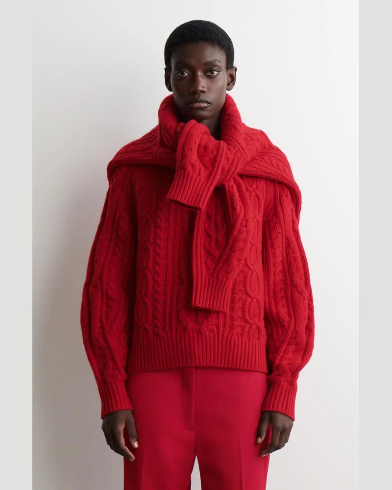 COS Pullover Aus Woll-Kaschmir-Mix Mit Zopfmuster Rot