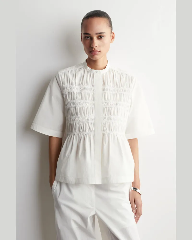 COS Bluse Aus Baumwolle Mit Raffungen Weiß