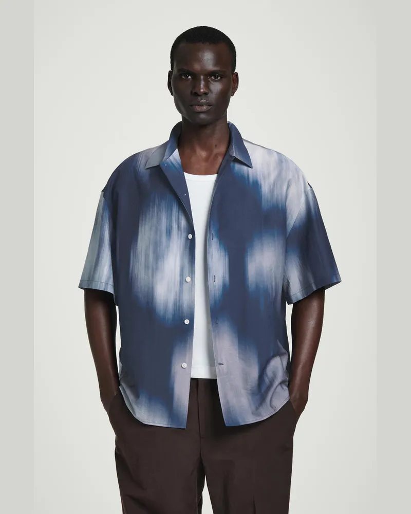 COS Lockeres Freizeithemd Mit Kurzen Ärmeln Und Print Blau