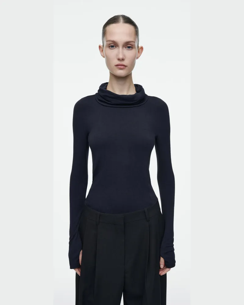 COS Jersey-Oberteil Mit Stehkragen Blau