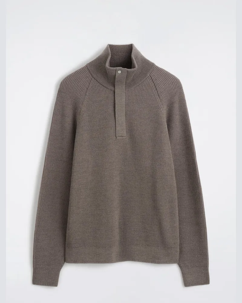 COS Gerippter Wollpullover Mit Kurzem Reissverschluss Braun