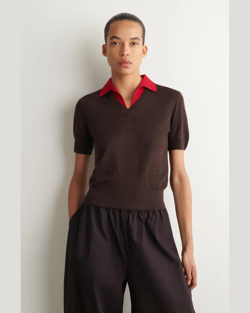COS Poloshirt Aus Merinowolle In Lagen-Optik Braun