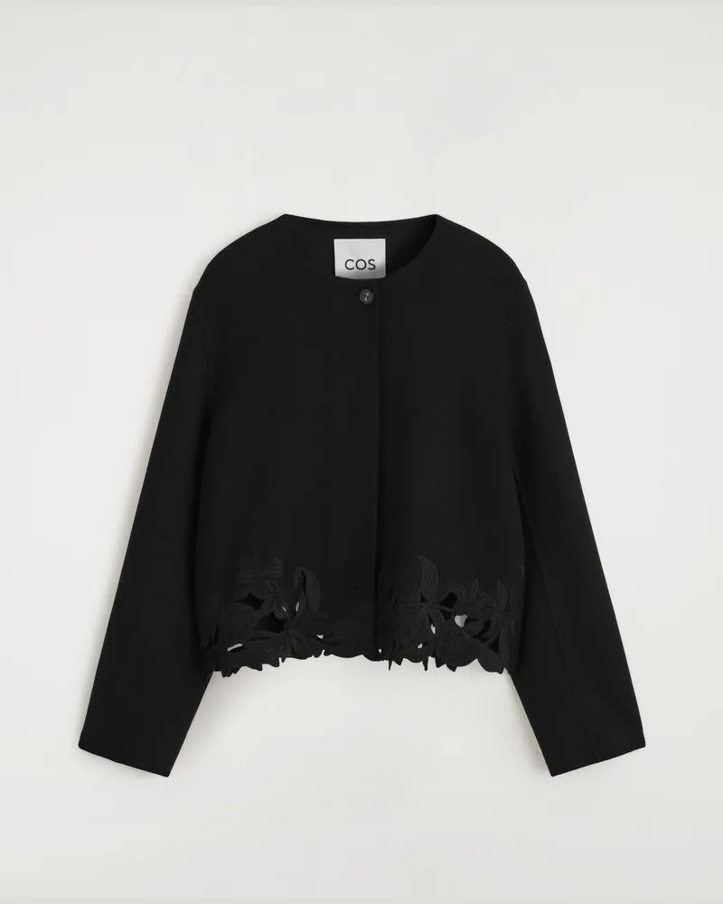COS Bestickte Jacke Aus Doubleface-Wolle Schwarz