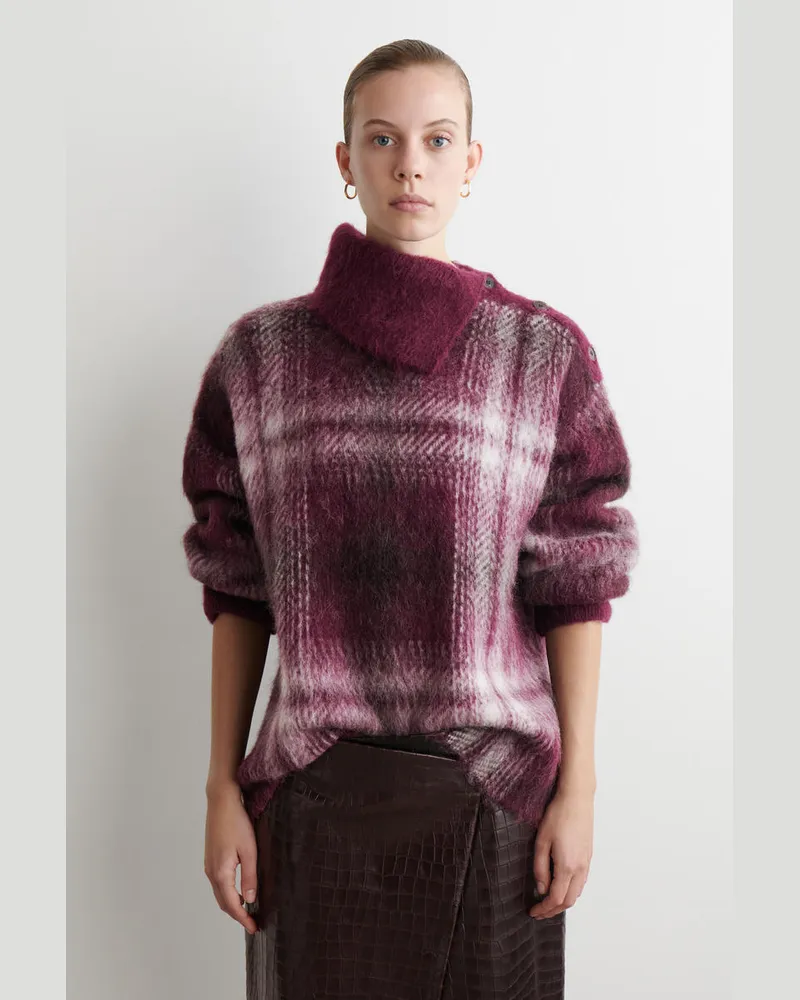 COS Karierter Pullover Aus Alpaka-Mix Mit Knopf Rot