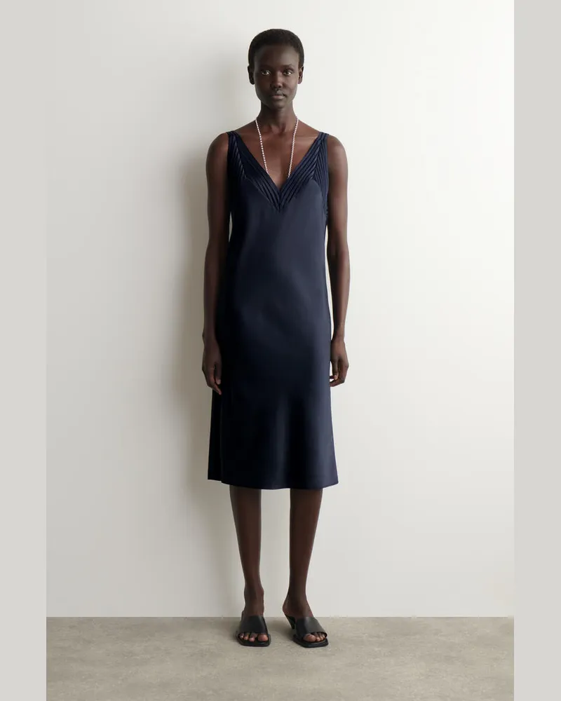 COS Slipdress Aus Satin Mit Lochmuster Blau