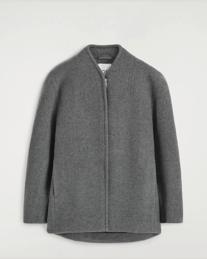 COS Skulpturale Jacke Aus Woll-Mix Mit Reissverschluss Grau